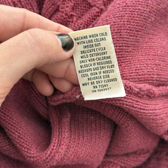 LL Bean Cable Knit Cardigan Sweater Women M Pink Open Grandma Fisherman Cottage - Picture 8 of 8